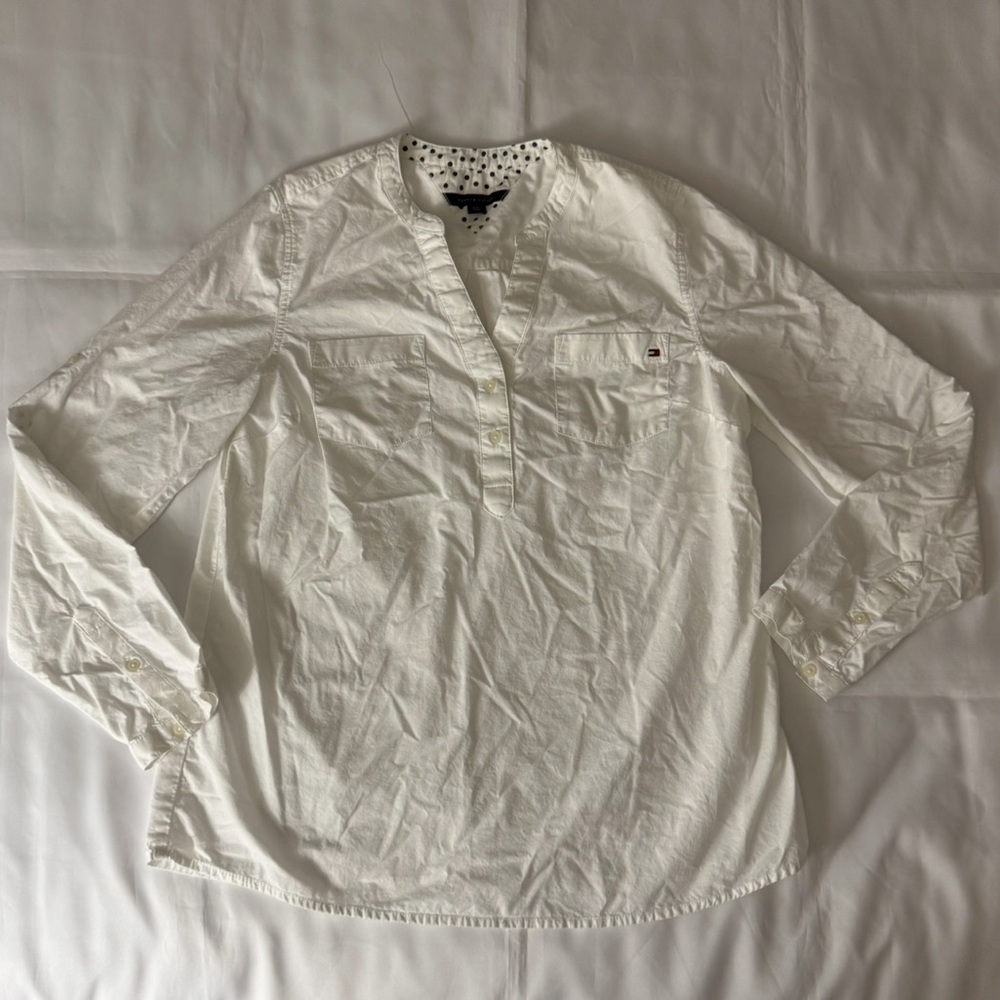 Tommy Hilfiger White Cotton V-Neck Henley Shirt